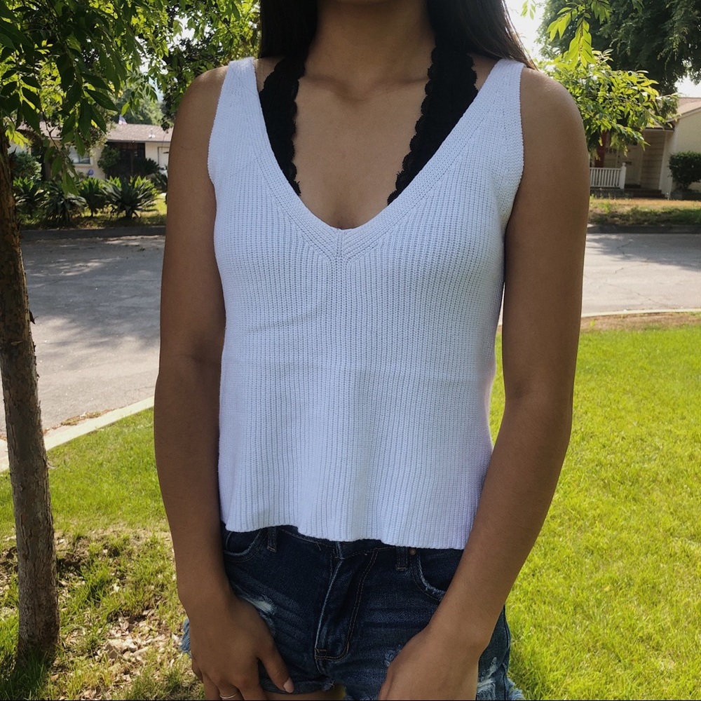 brandy melville white knit v-neck tank